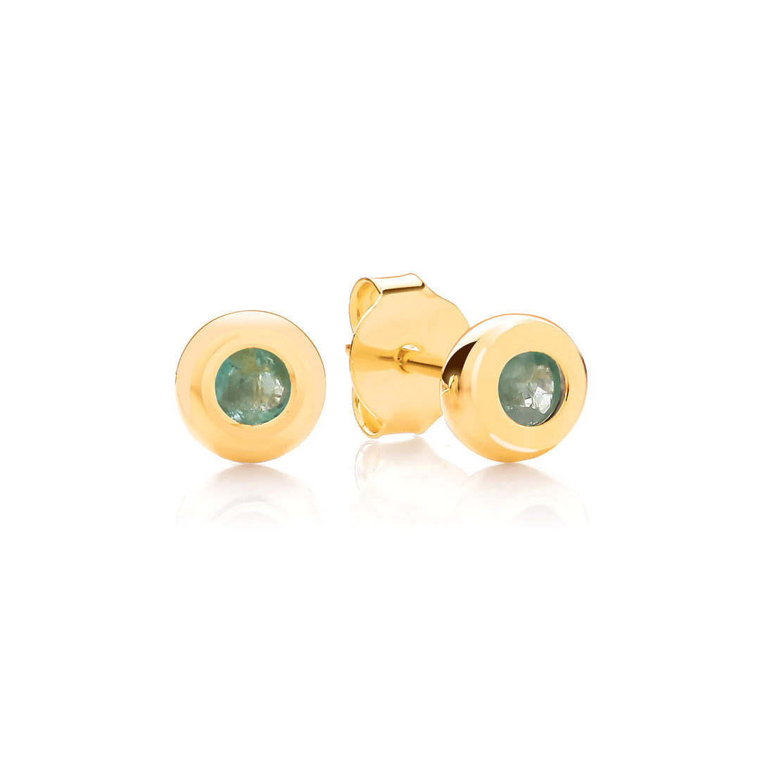 Sterling Silver Gold Plated Bezel Set Real Emerald Earrings