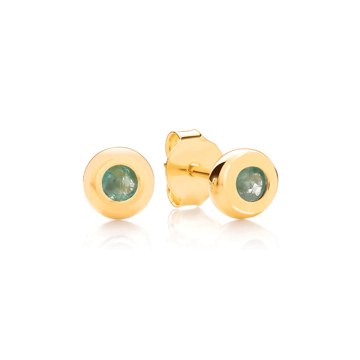 Sterling Silver Gold Plated Bezel Set Real Emerald Earrings