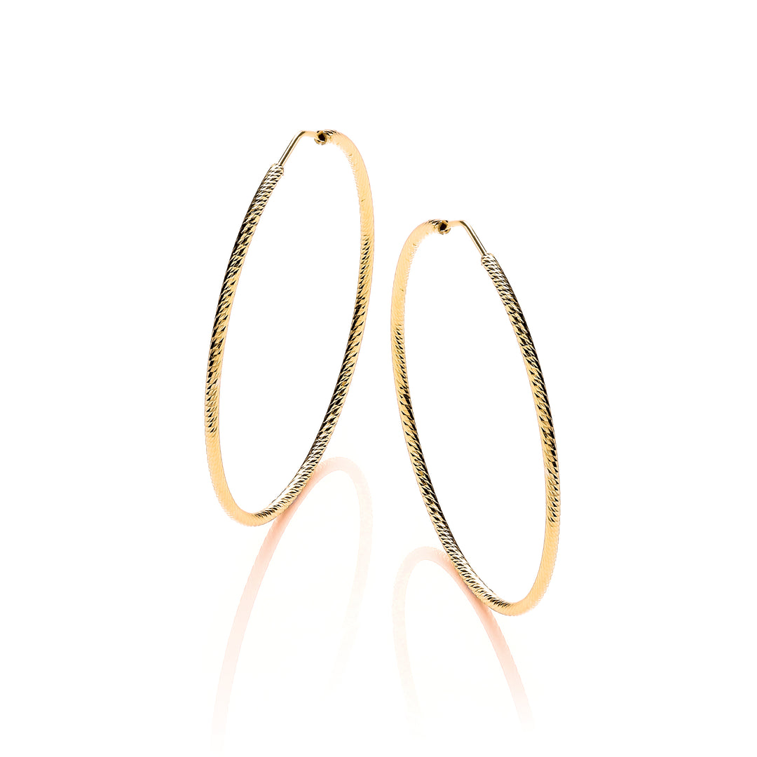 Sterling Silver & Yellow Gold Plated Diamond Cut 55mm Hoop Earrings