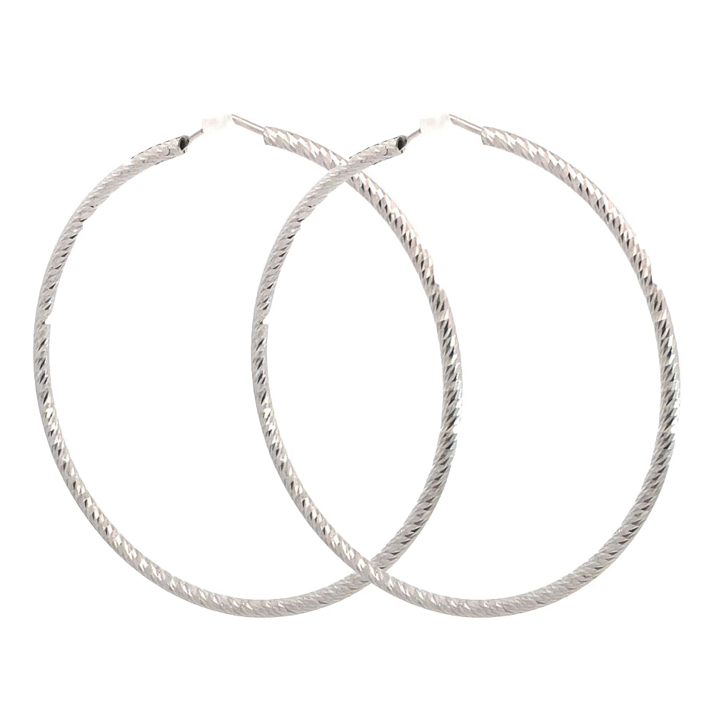 Sterling Silver Diamond Cut 55mm Hoop Earrings