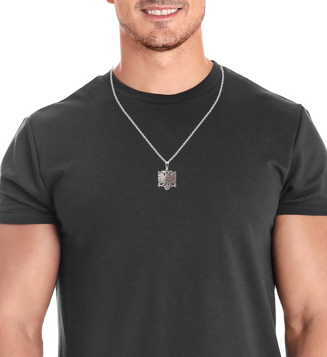 STERLING SILVER ALBANIAN EAGLE PENDANT AND CHAIN