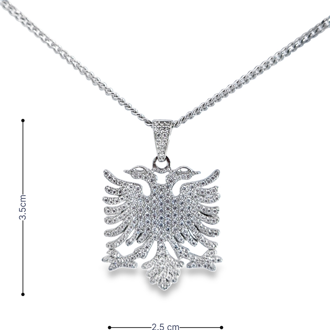 STERLING SILVER AND CUBIC ZIRCONIA ALBANIAN EAGLE PENDANT AND CHAIN