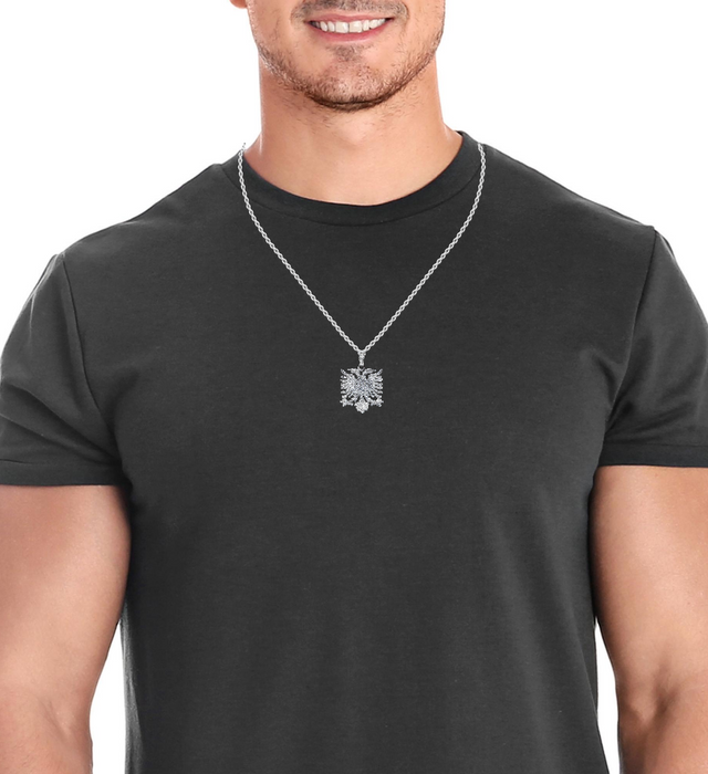 STERLING SILVER AND CUBIC ZIRCONIA ALBANIAN EAGLE PENDANT AND CHAIN
