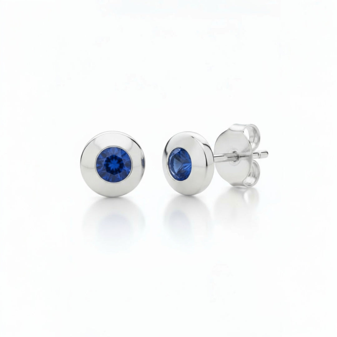 Sterling Silver Bezel Set Real Sapphire Earrings