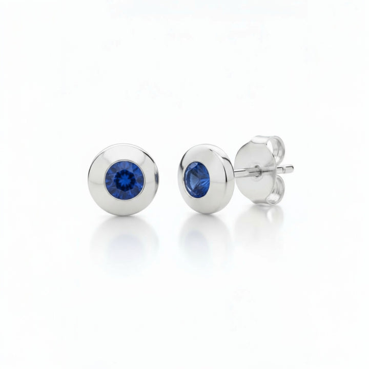 Sterling Silver Bezel Set Real Sapphire Earrings