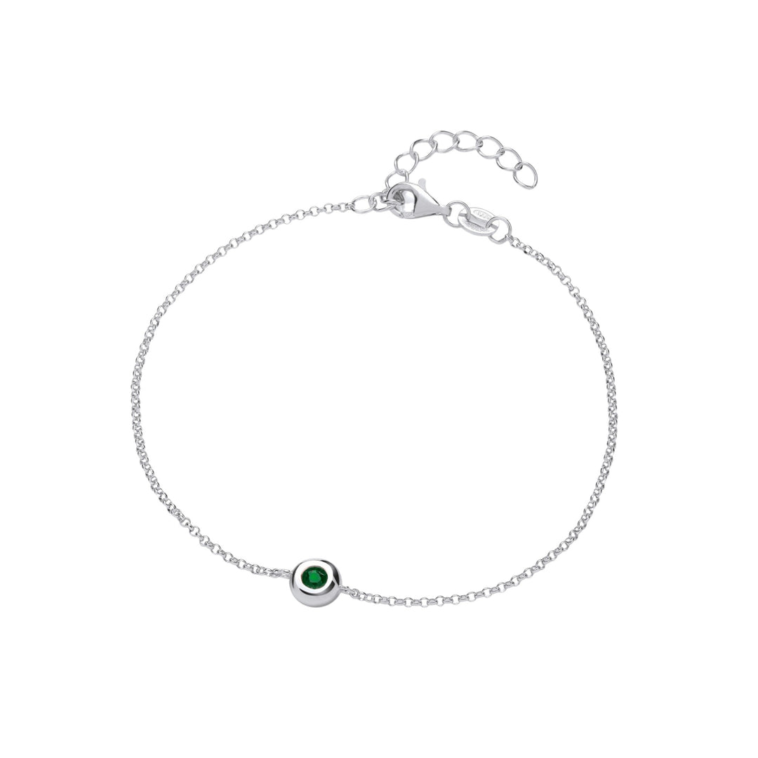 Sterling Silver Bezel Set Real Emerald Bracelet