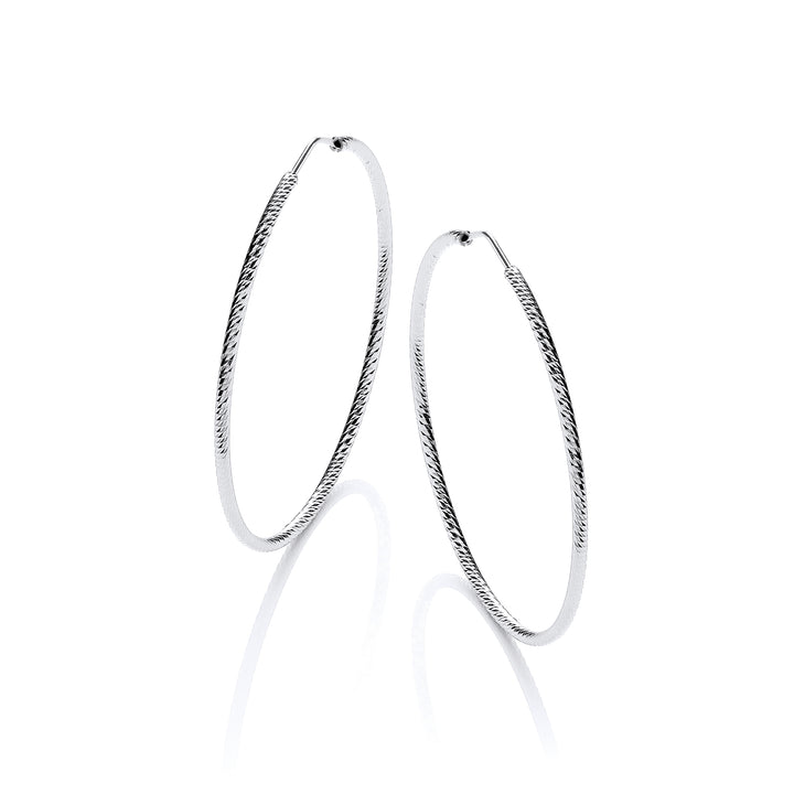 Sterling Silver Diamond Cut 55mm Hoop Earrings