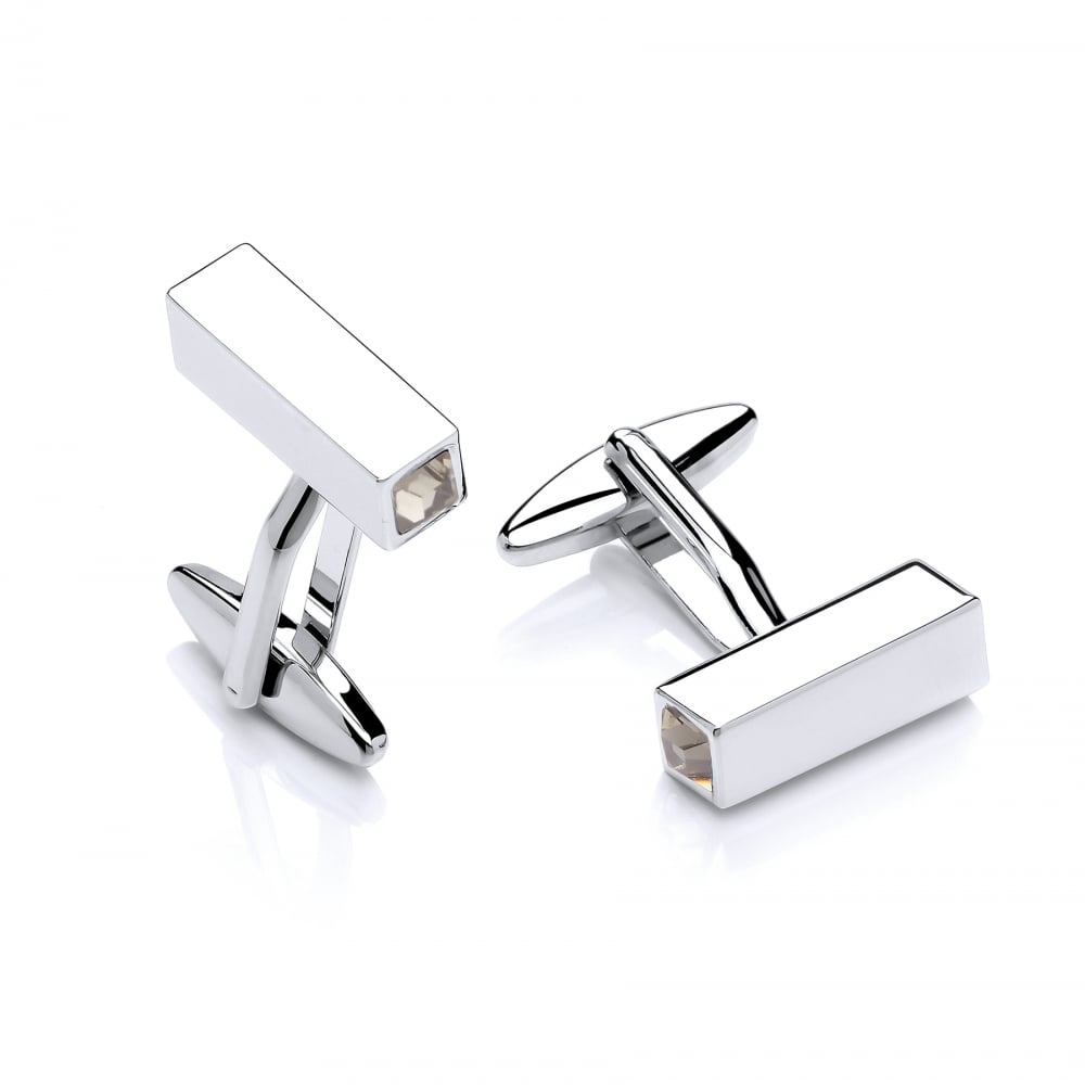 Brass & Rhodium Plated Black Cubic Zirconia Prism Cufflinks