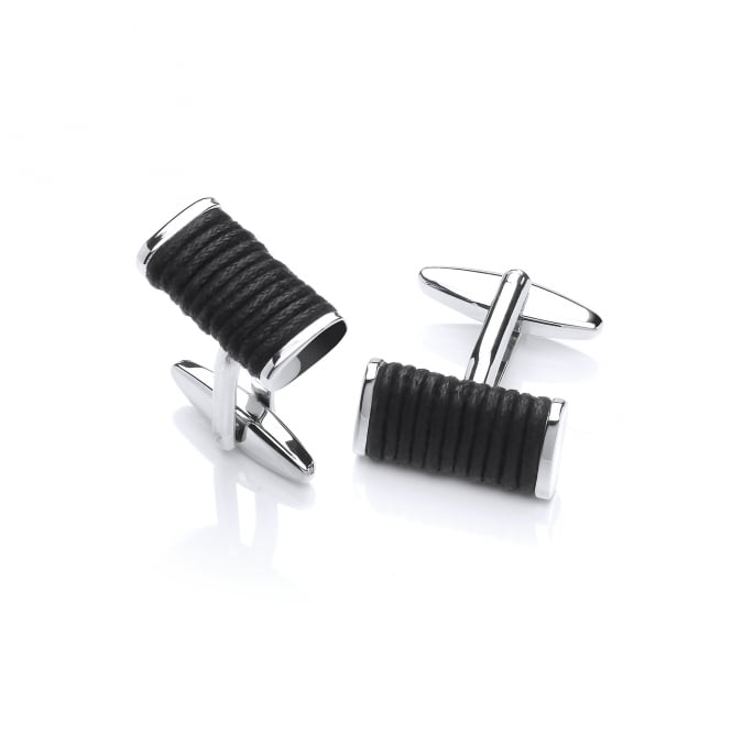Brass & Rhodium Plated Black Rope Cufflinks