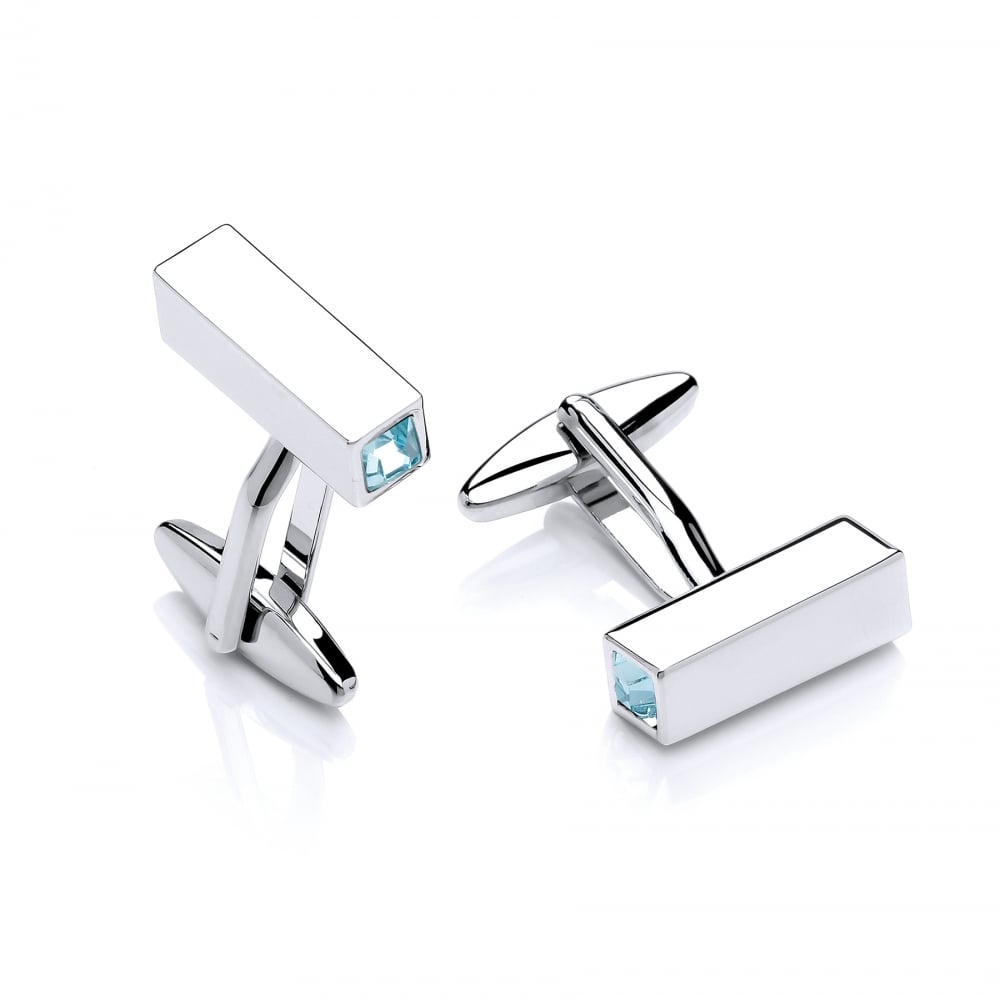 Brass & Rhodium Plated Light Blue Cubic Zirconia Prism Cufflinks