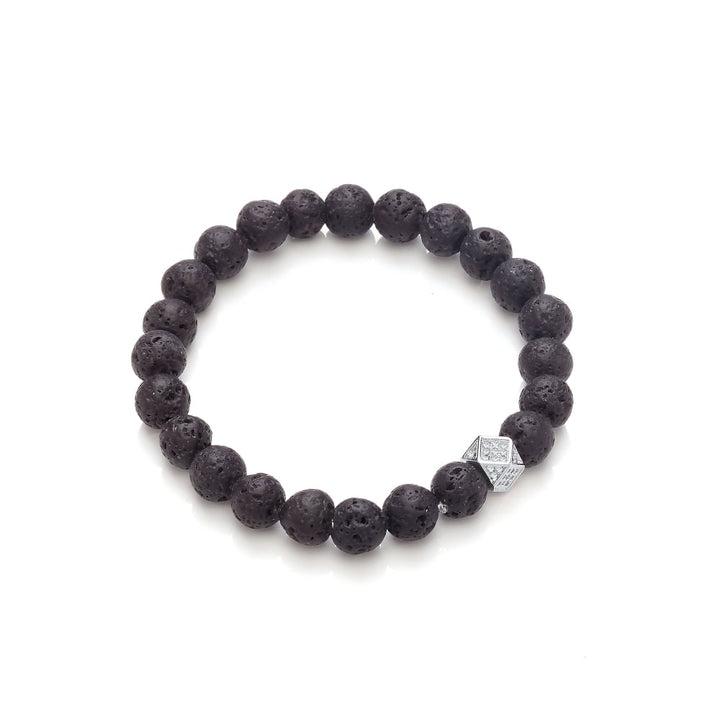Lava Stone & Geometric Studded Bead Elastic Bracelet