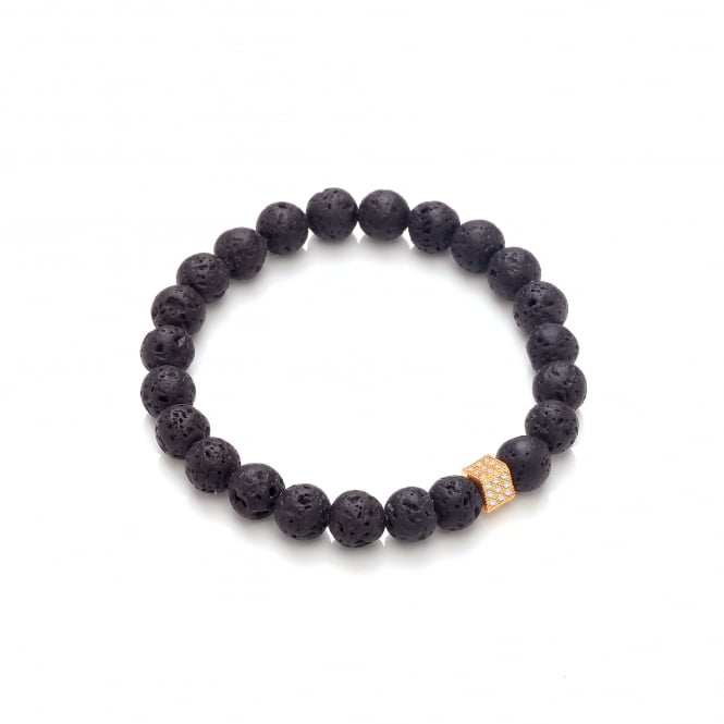 Lava Stone & Gold Plated Studded Cube Elastic Bracelet