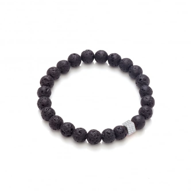 Lava Stone & Rhodium Plated Studded Cube Elastic Bracelet