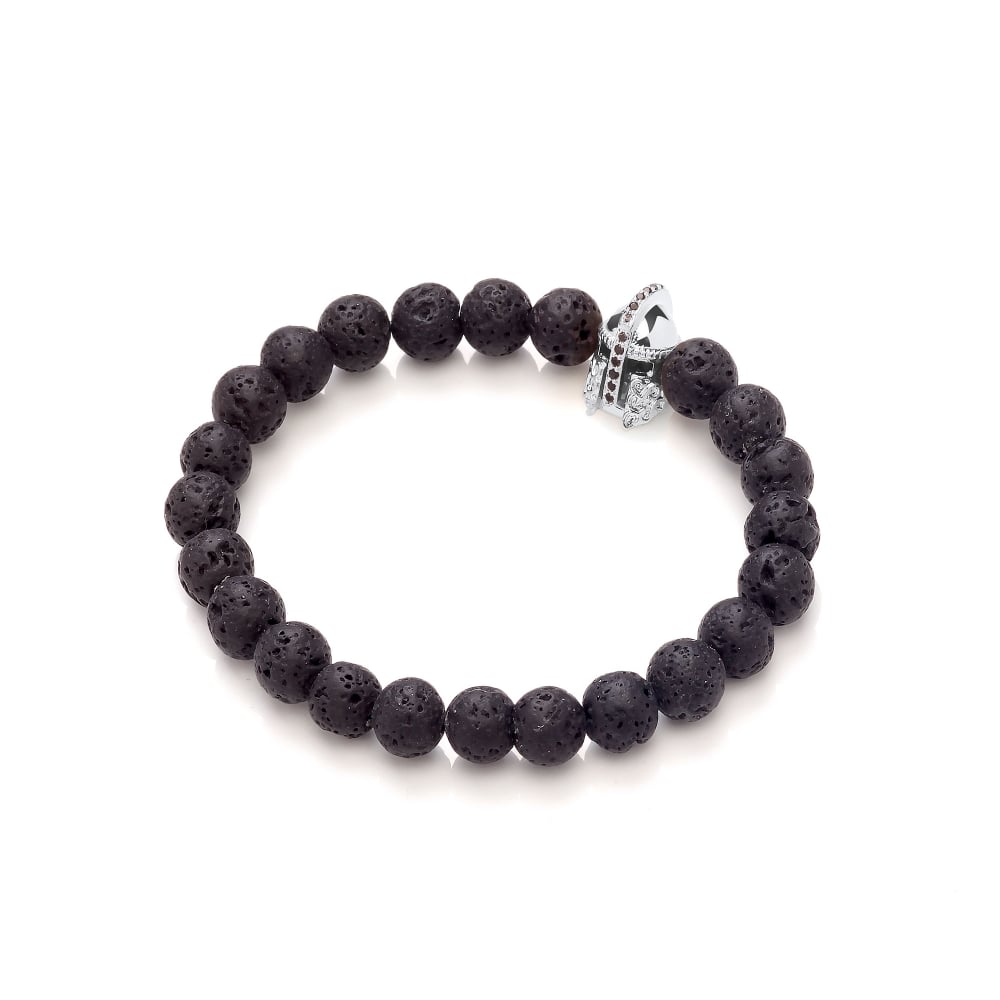 Lava Stone Rhodium Plated "Warrior" Elastic Bracelet