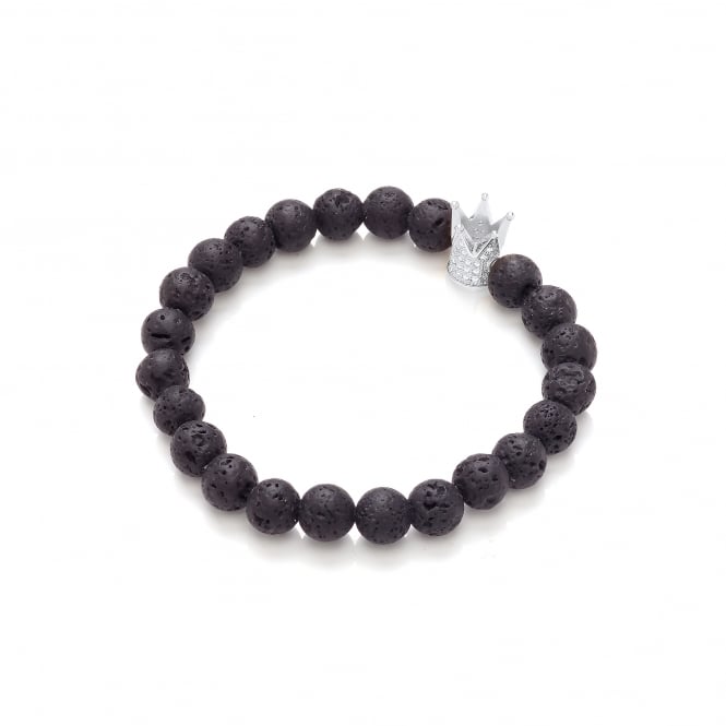 Lava Stone & Studded Crown Elastic Bracelet