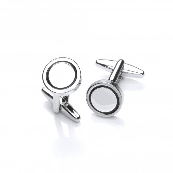 Rhodium Plated Back Line Round Cufflinks
