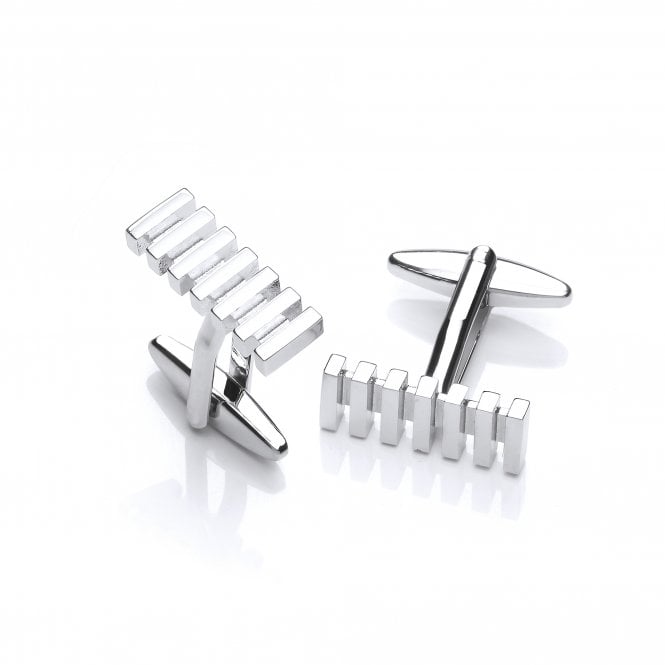 Rhodium Plated Barcode Design Cufflinks