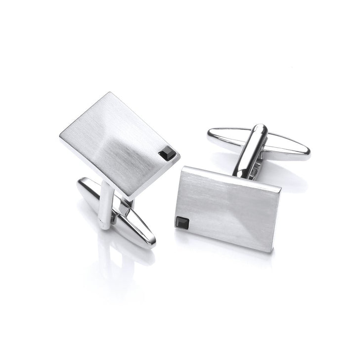 Rhodium Plated Black Crystal Brushed Cufflinks