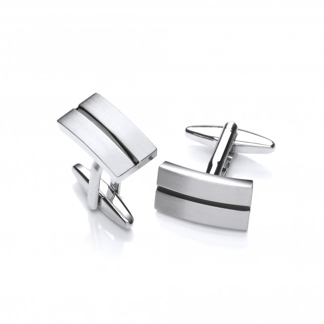 Rhodium Plated Black Line Brushed Cufflinks