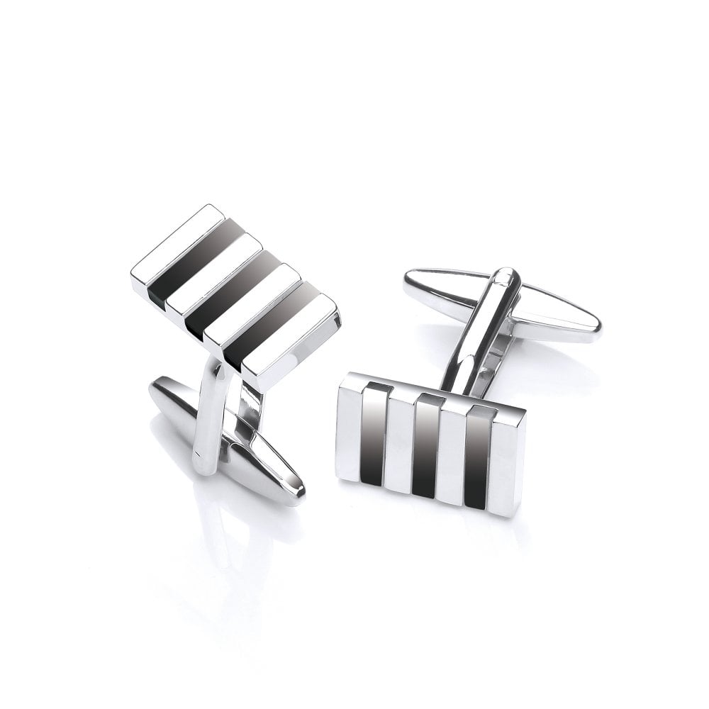 Rhodium Plated Black Onyx Stripes Cufflinks