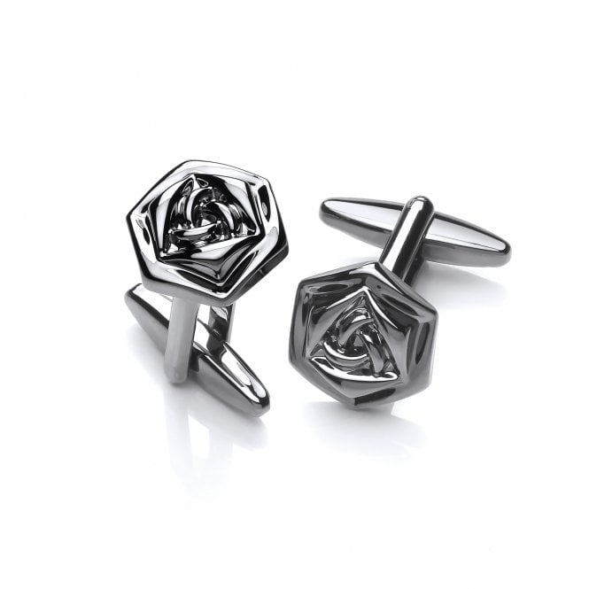 Rhodium Plated Black Rose Cufflinks