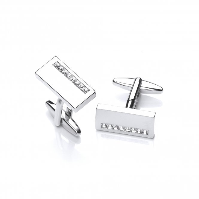 Rhodium Plated Crystal Line Cufflinks