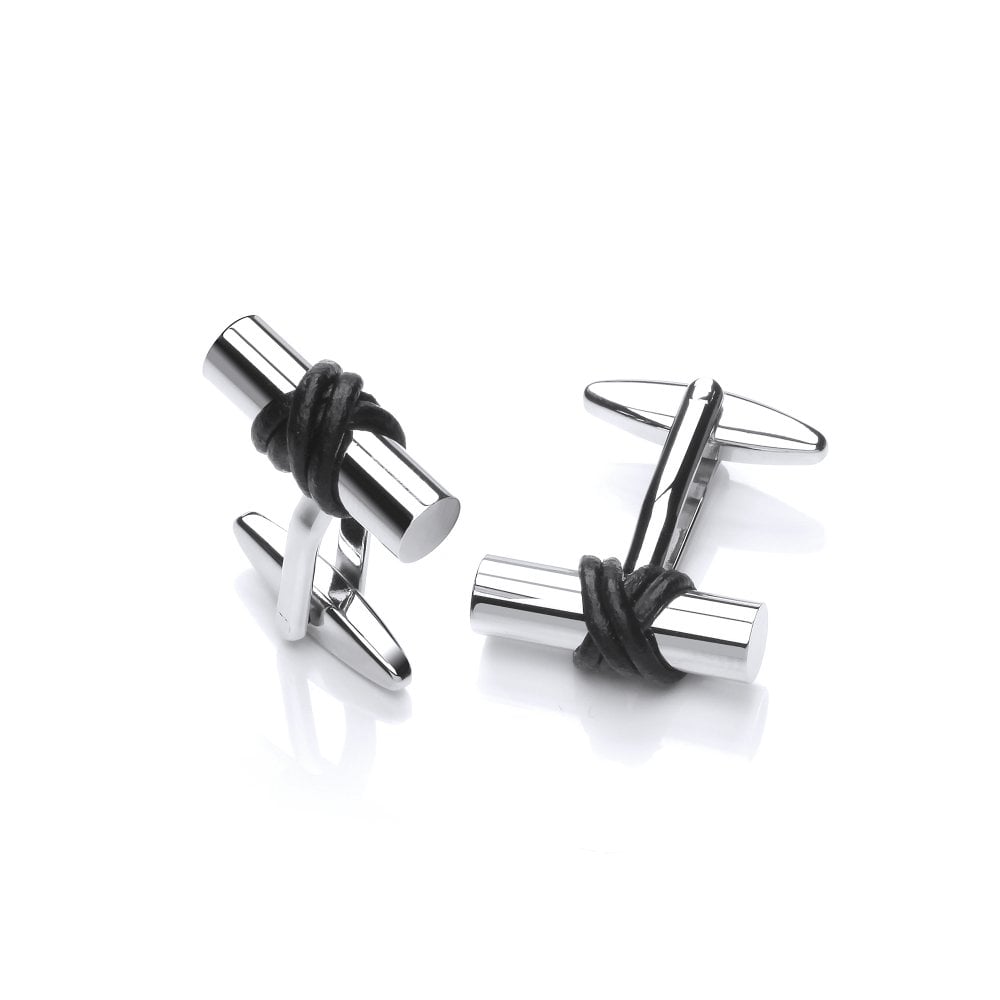 Rhodium Plated Knotted Barrel Cufflinks