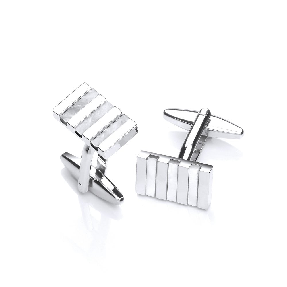 Rhodium Plated Mother of Pearl Cross Cufflinks