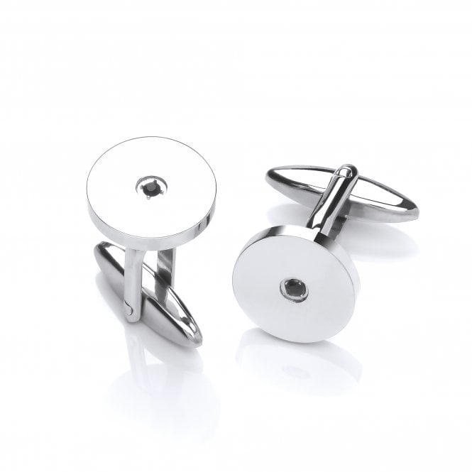 Stainless Steel Black Cubic Zirconia Round Cufflinks