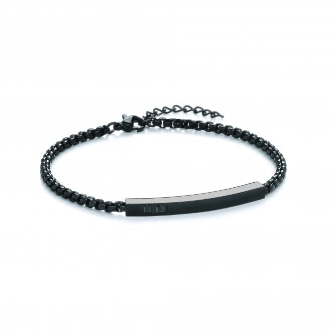 Stainless Steel Black Rhodium Slim 2-Stone ID Bracelet