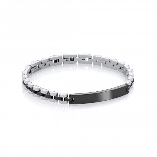 Stainless Steel Black Rhodium Watch Link Style ID Bracelet – David