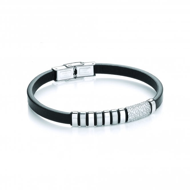 Stainless Steel Fleur-De-Lys Vegan Leather Bracelet