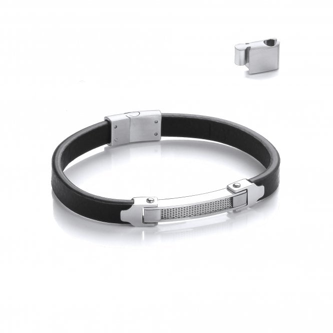 Stainless Steel Plain Vegan Leather Bar Bracelet