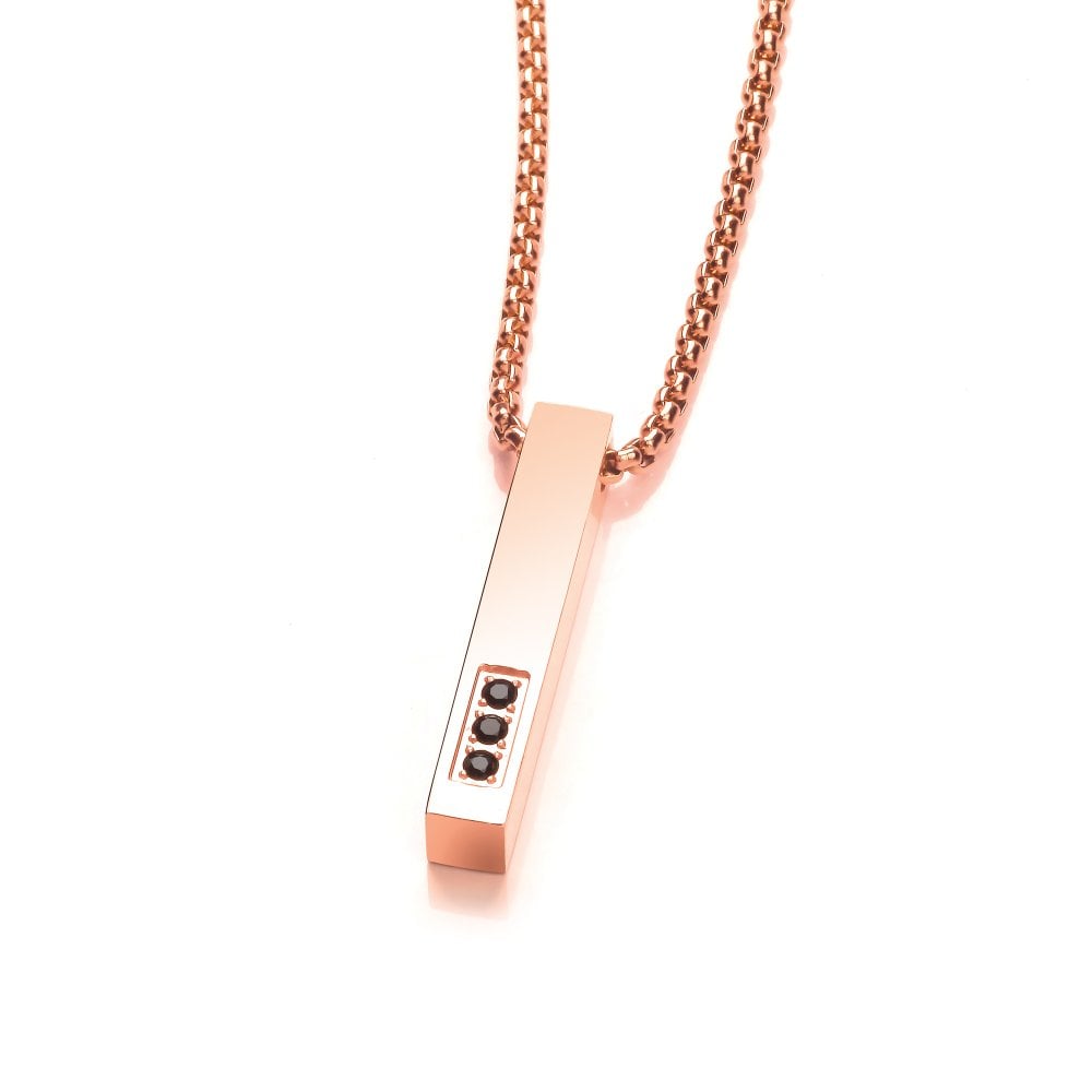 Stainless Steel Rose Gold Pated Studded Bar Necklace