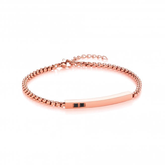 Stainless Steel Rose Gold Plated Slim 2-Stone ID Bracelet