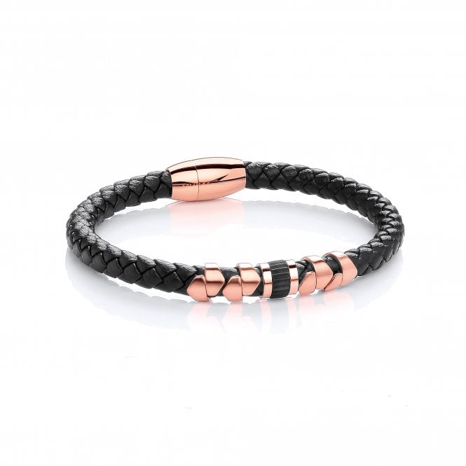 Stainless Steel Rose Gold Vegan Leather Tribal Bracelet