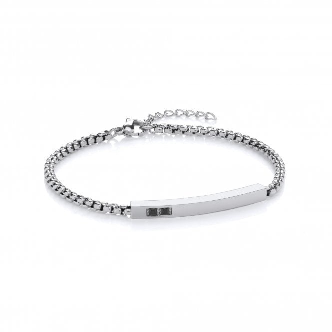 Stainless Steel Slim 2-Stone ID Bracelet