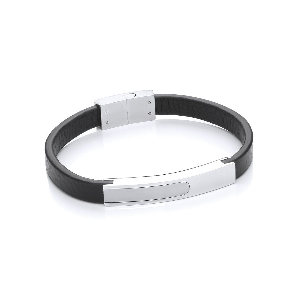 Stainless Steel Vegan Leather Brushed & Polished Bracelet