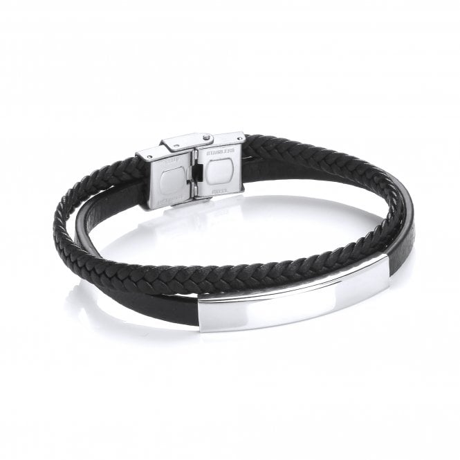Stainless Steel Vegan Leather Double Bracelet