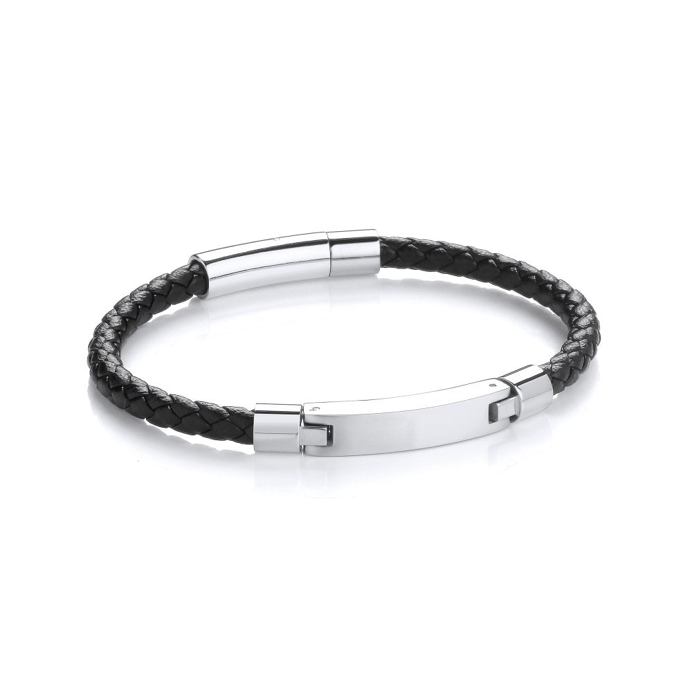 Stainless Steel Vegan Leather ID Bracelet