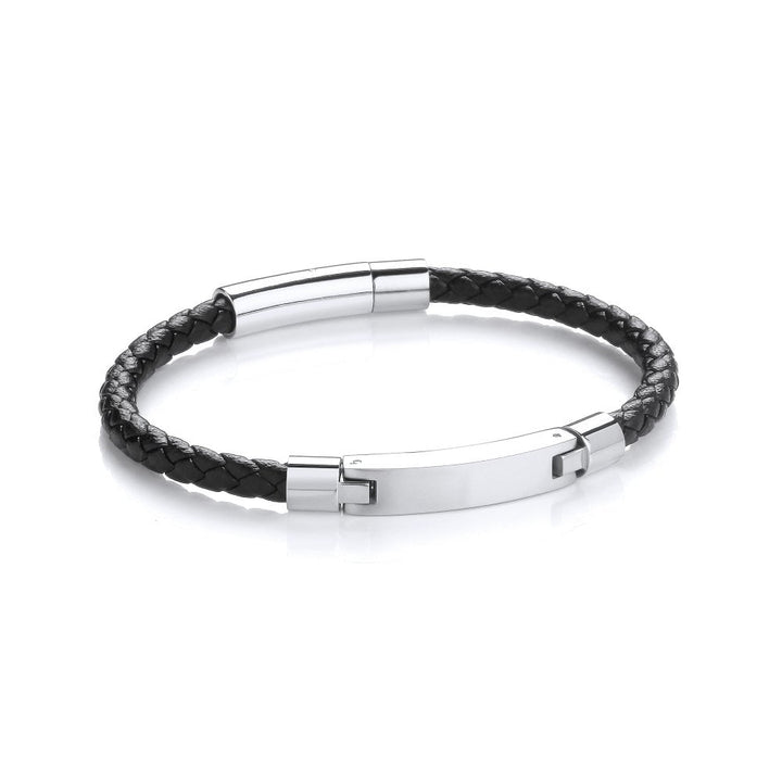 Stainless Steel Vegan Leather ID Bracelet