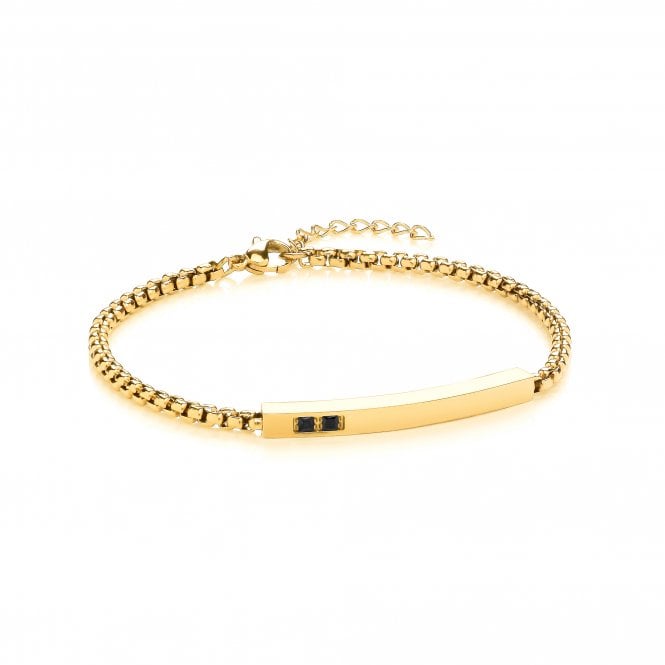 Stainless Steel Yellow Gold Plated Slim 2-Stone ID Bracelet