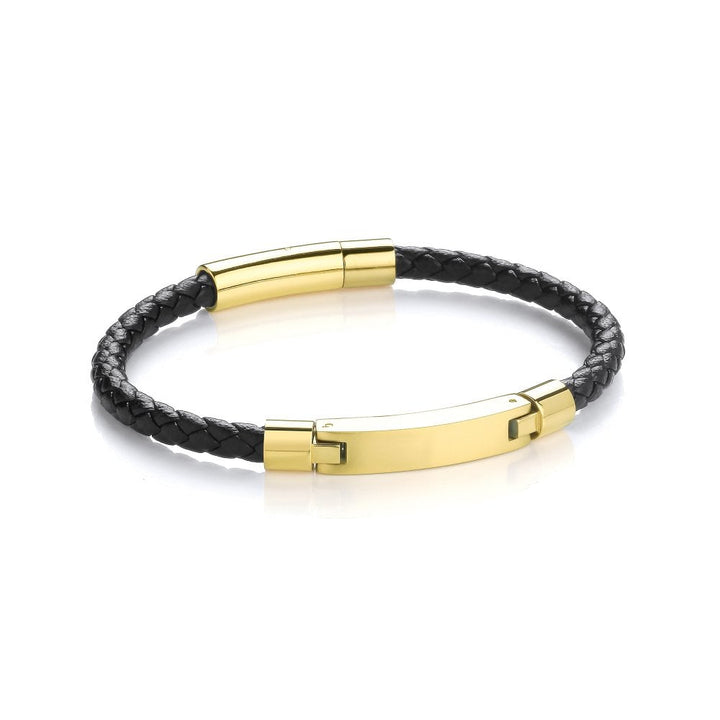 Stainless Steel Yellow Gold Vegan Leather ID Bracelet