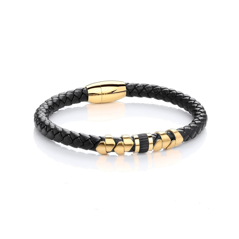 Stainless Steel Yellow Gold Vegan Leather Tribal Bracelet