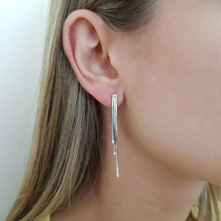 Sterling Silver 3 Lengths Snake Chain Earrings