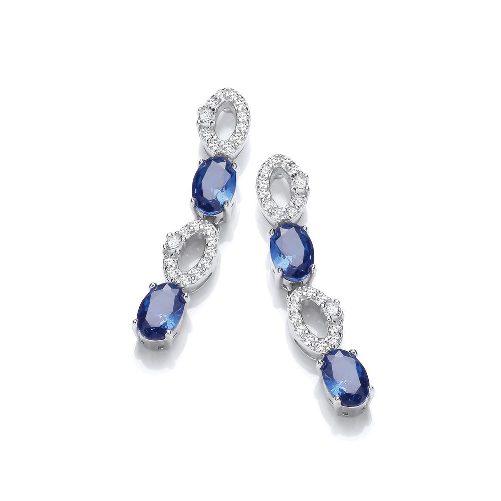Sterling Silver Blue Oval Link Drop Earrings