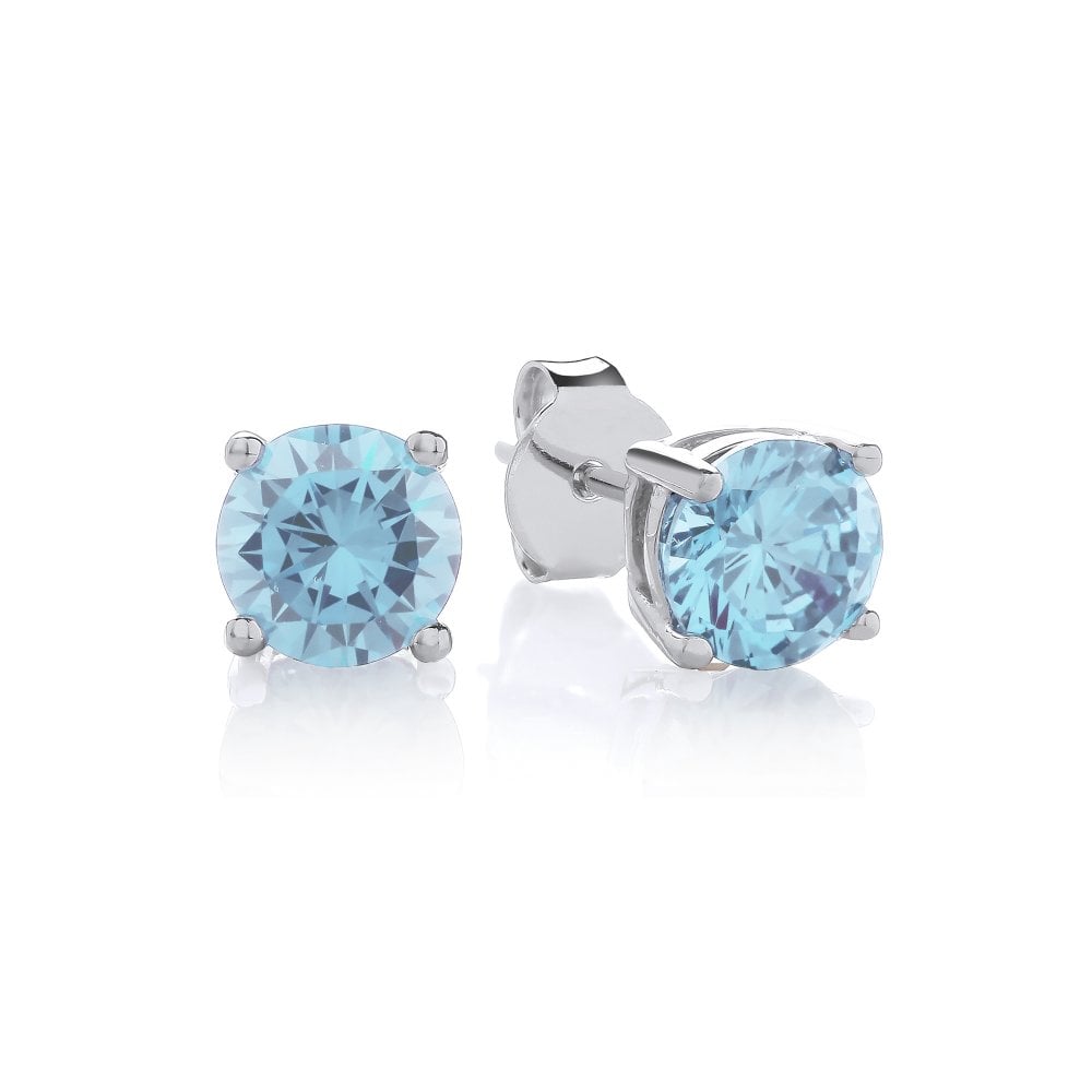 Sterling Silver Blue Topaz 6mm Stud Earrings November Birthstone
