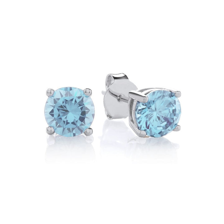 Sterling Silver Blue Topaz 6mm Stud Earrings November Birthstone