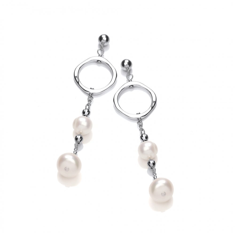 Sterling Silver Circle Pearl Drop Earrings