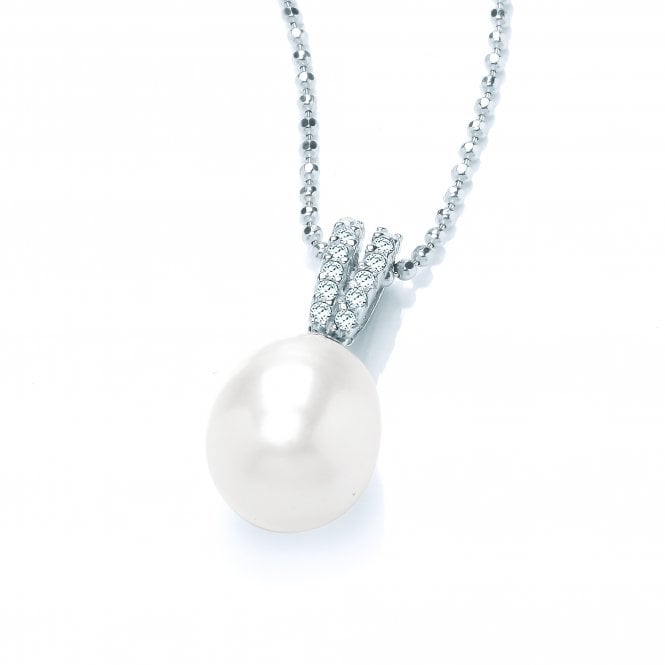 Sterling Silver Classic CZ Pearl Drop Necklace